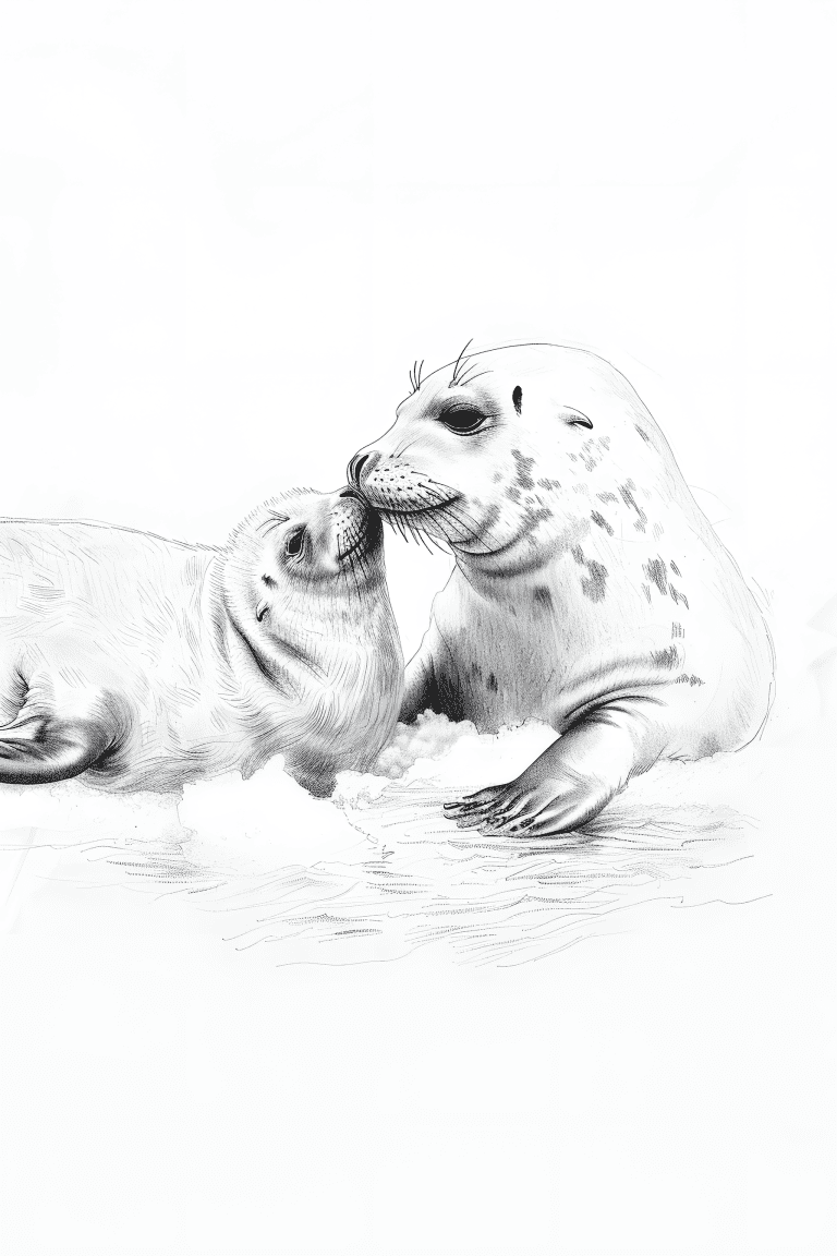 Seal Pup Nuzzling On It’s Mother