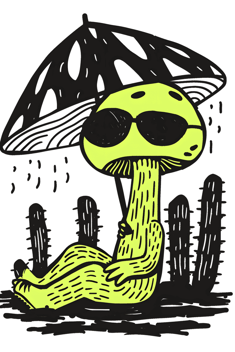 Mushroom Lounging Under An Umbrella