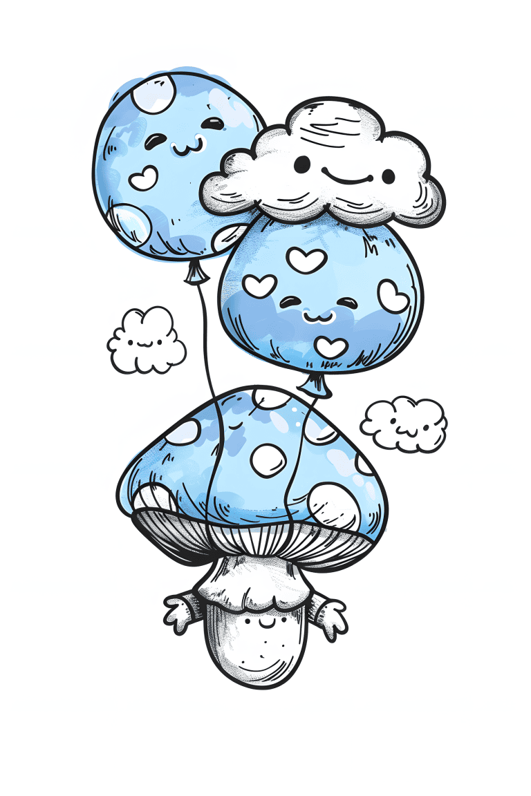 Mushroom Flying In Balloons