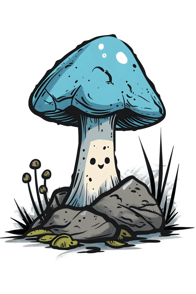 Mushroom Sitting On Rocks