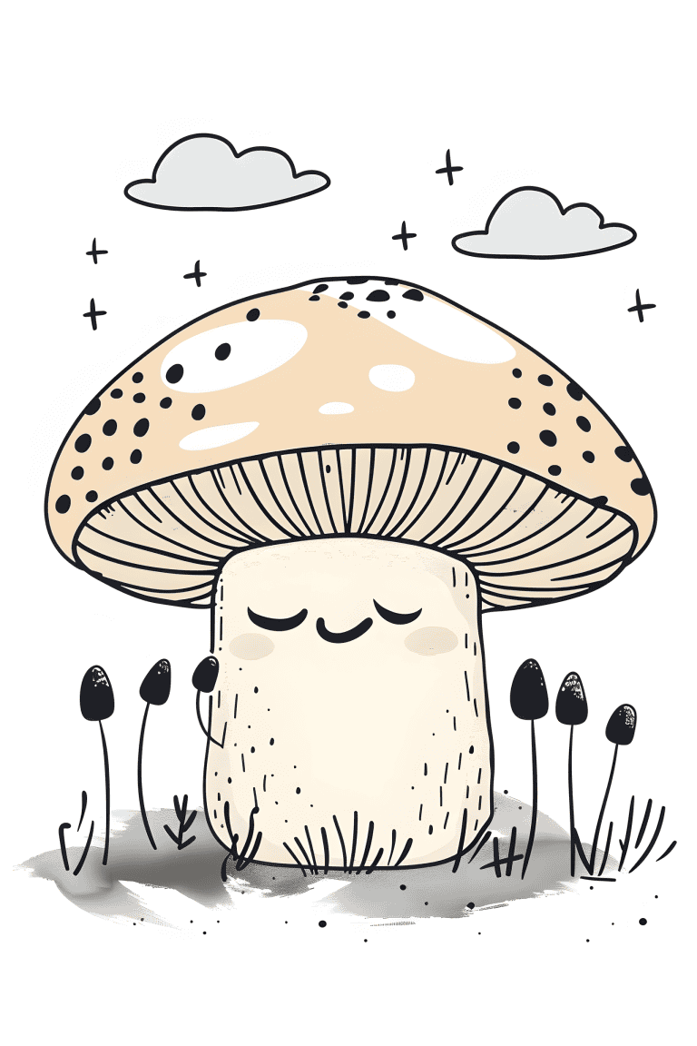 Mushroom Resting Under Clouds