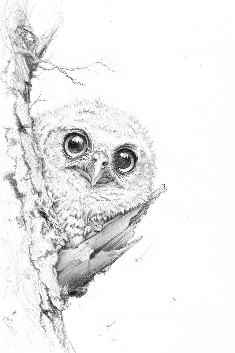 Owl Peeking Out From A Hollow Branch