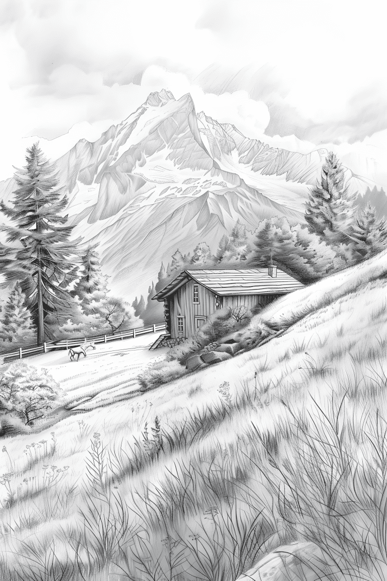 Alpine Meadow With A Cabin