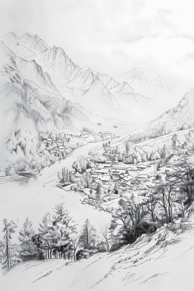 Village Nestled In A Lush Valley