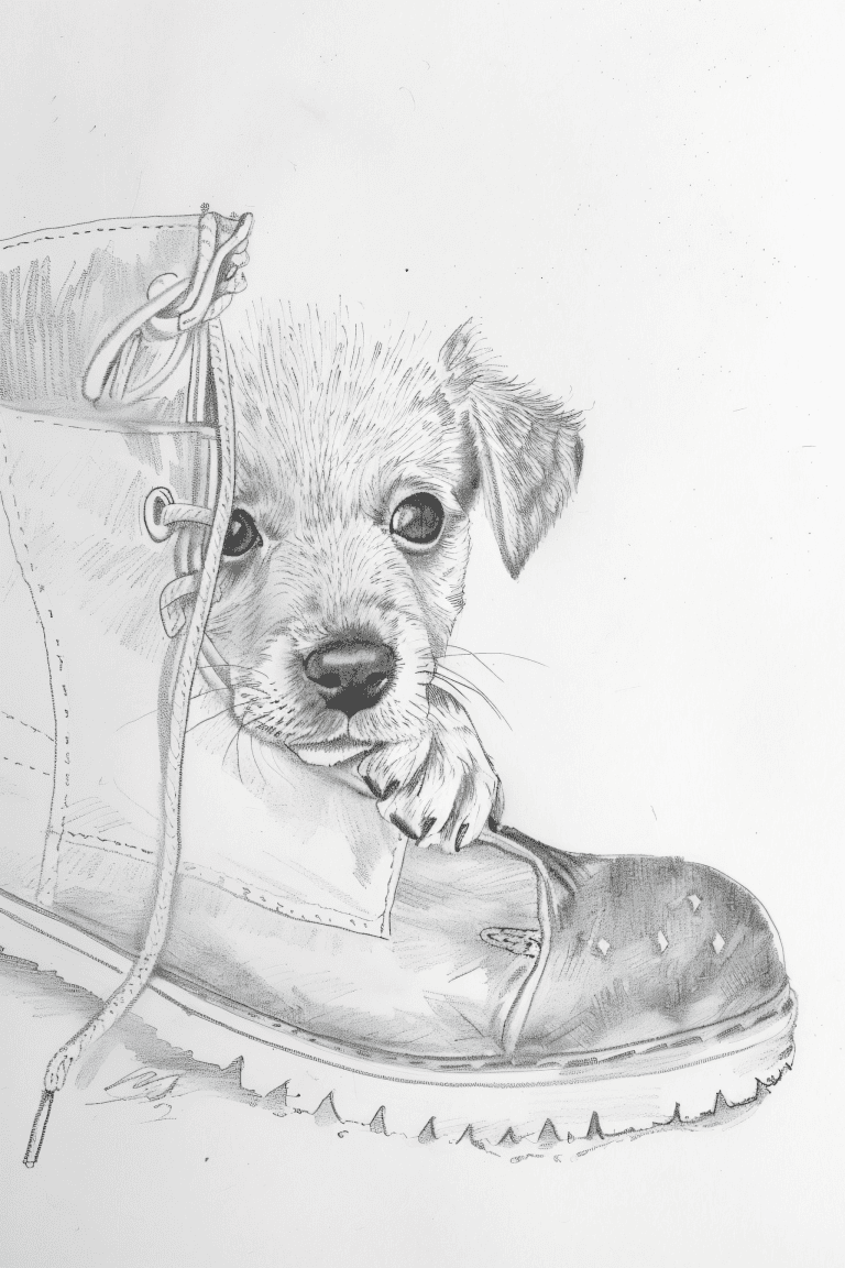 Puppy Peeking From Behind A Shoe