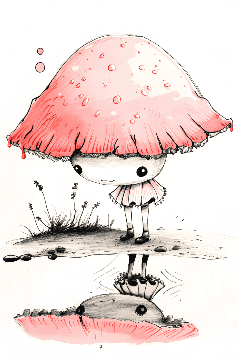 Pink Mushroom Next To A Puddle