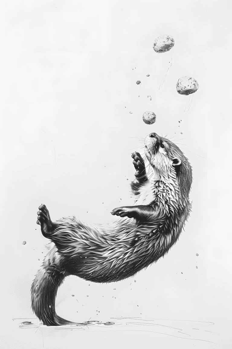 Otter Playing With Rocks