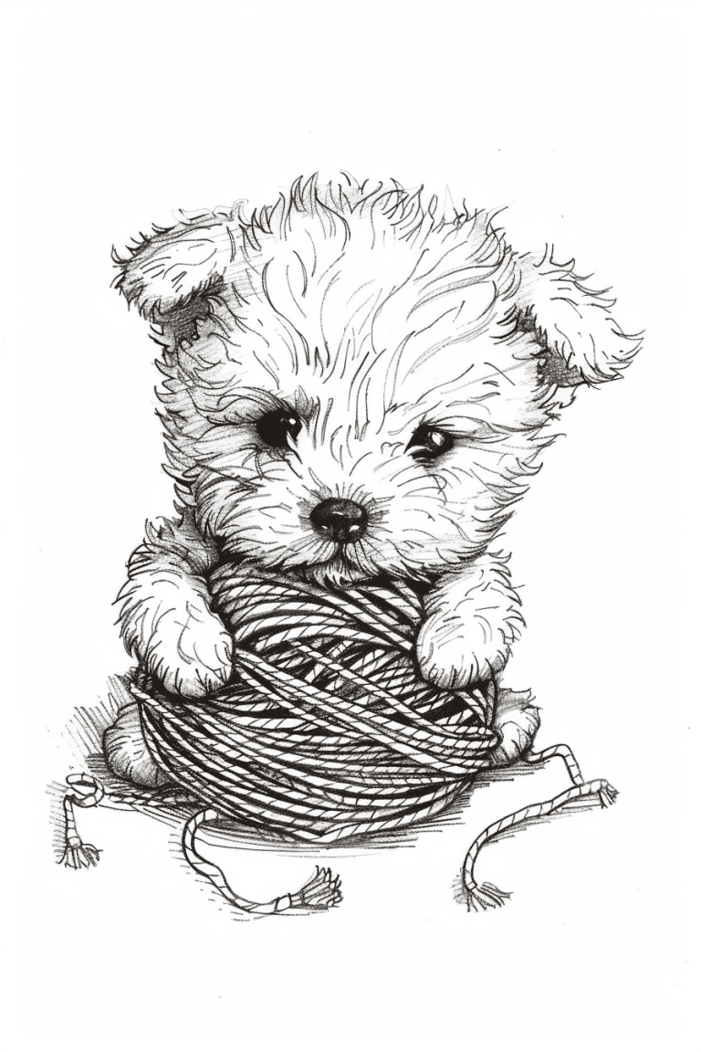 Puppy Hugging A Ball Of Yarn