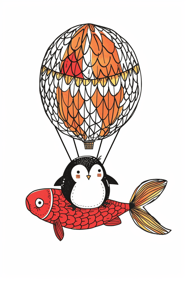 Penguin Riding A Hot Air Balloon