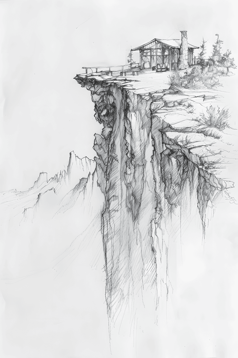 Mountain Lodge Perched On A Ridge