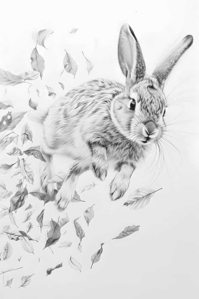 Rabbit Jumping From Leaves