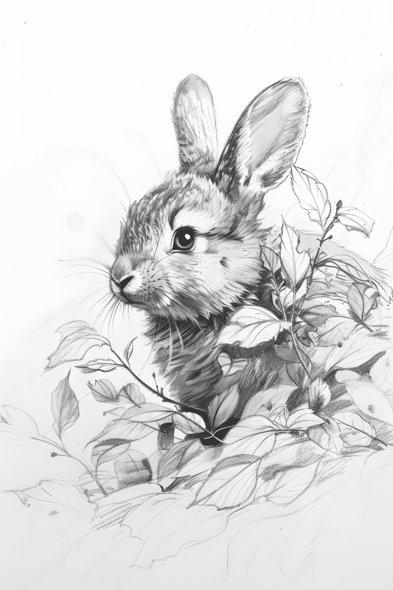 Rabbit On A Pile Of Leaves