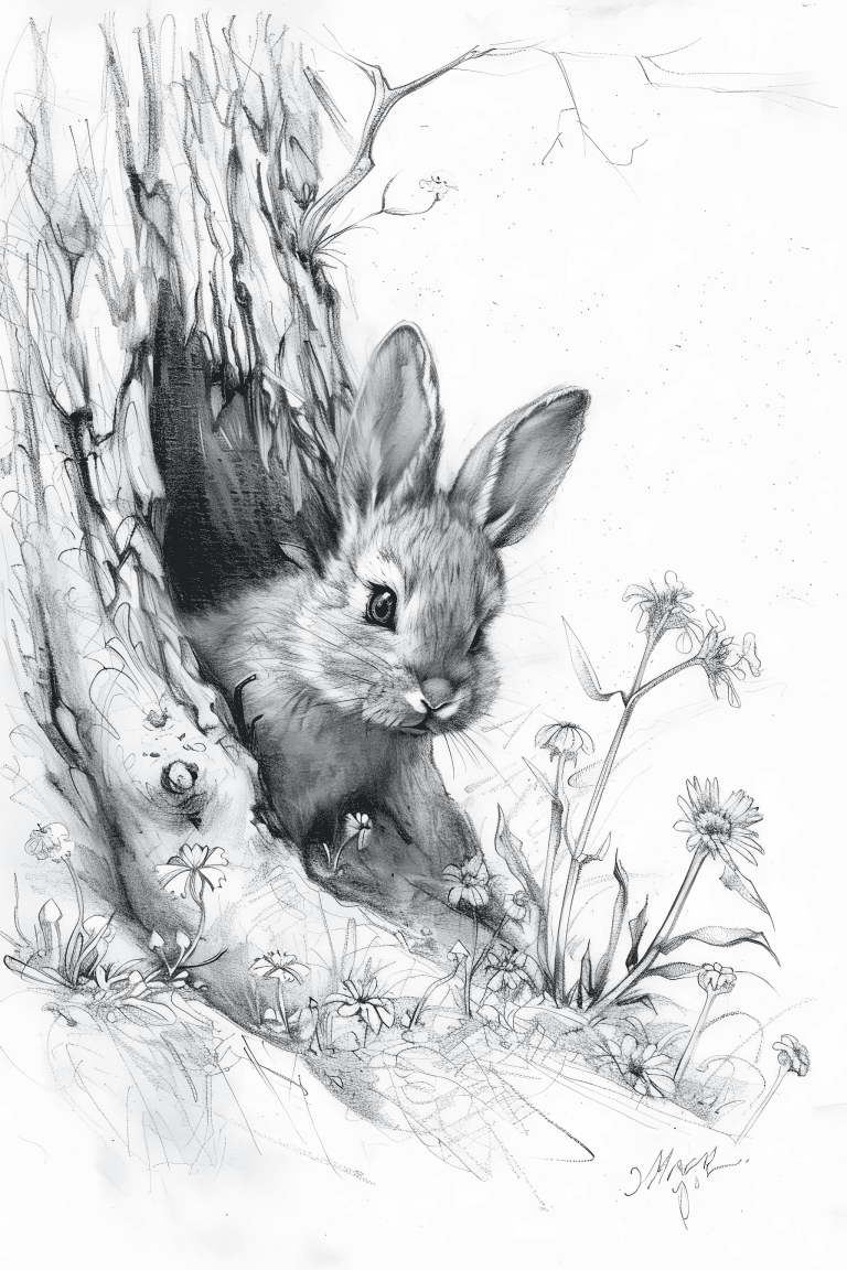 Rabbit Peeking Out From A Hole