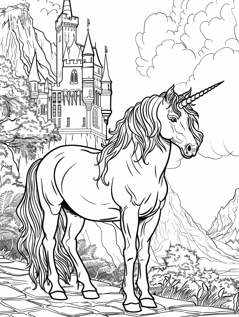 Unicorn With A Medieval Castle Background
