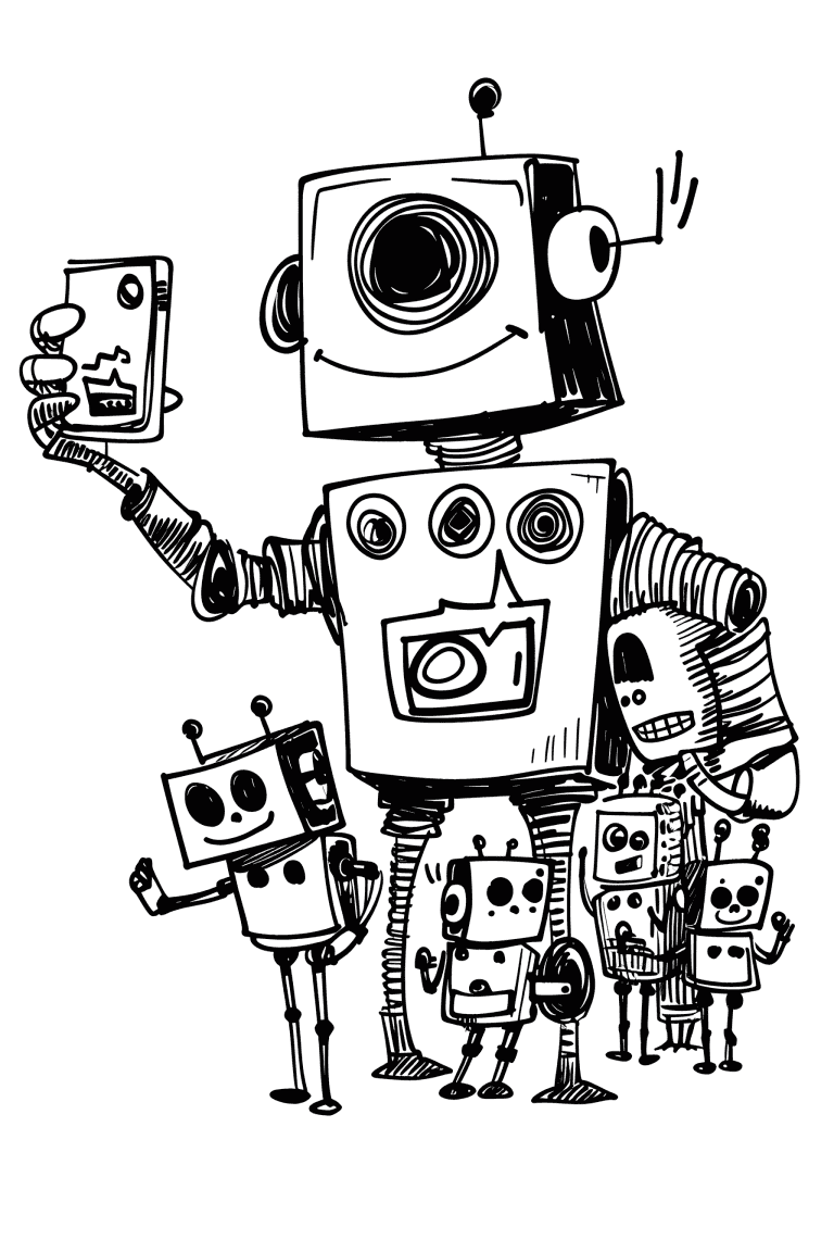 Robot Taking A Selfie With Friends