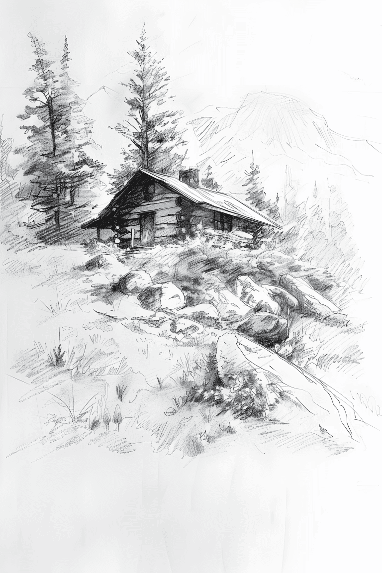 Cabin Nestled In A Mountain
