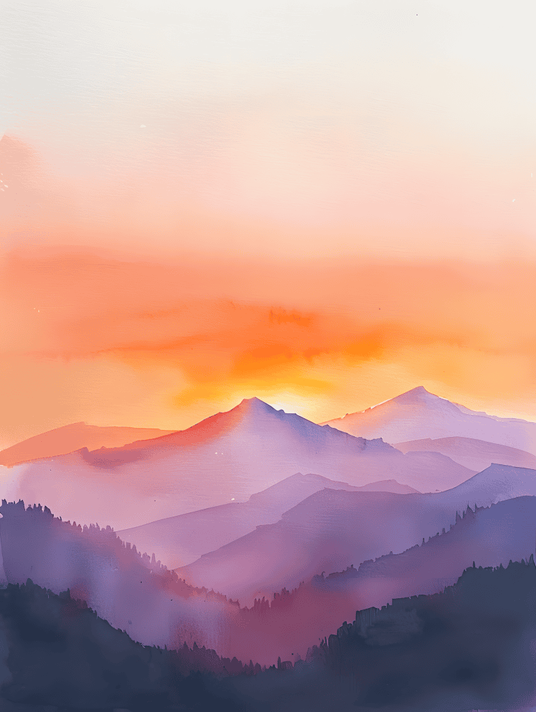 Serene Sunset Behind A Mountain Range