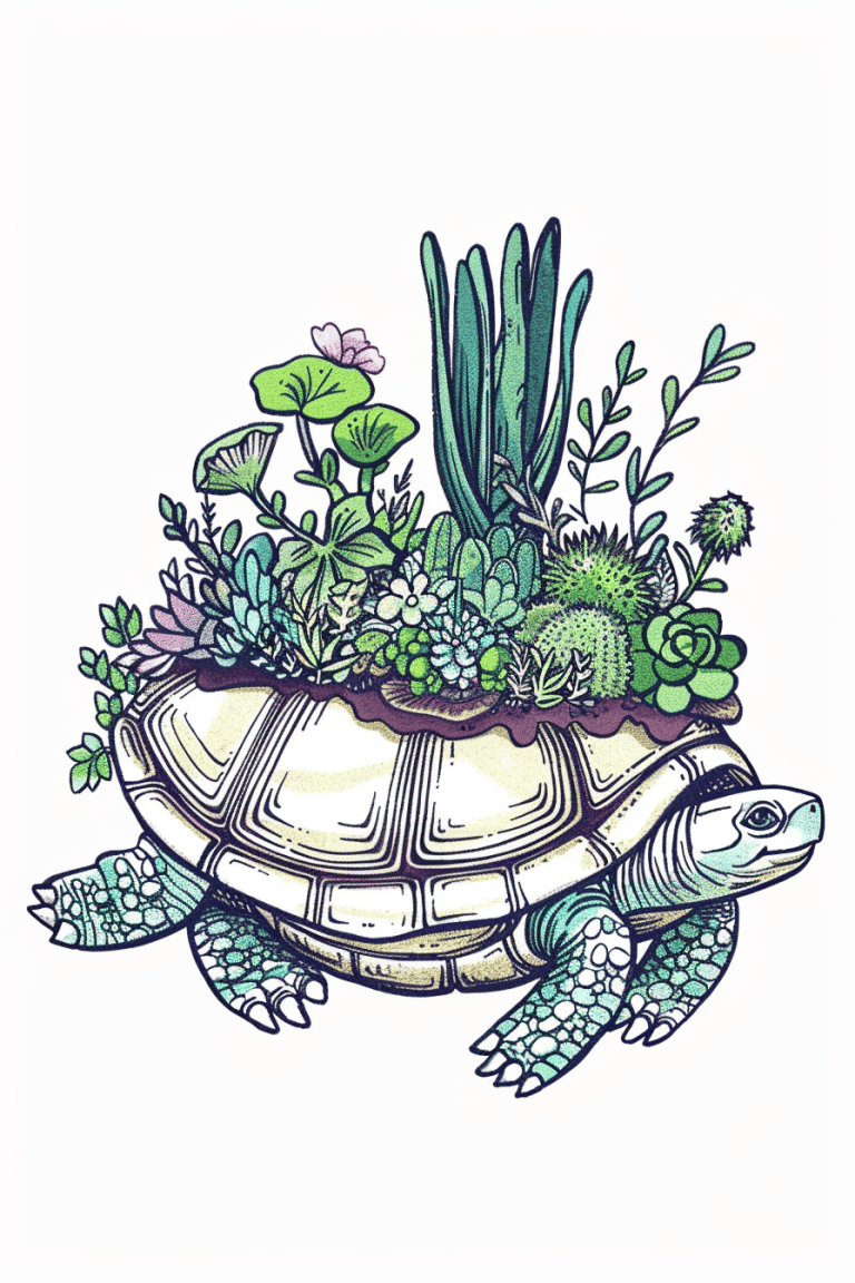 Turtle With Plants On It’s Shell