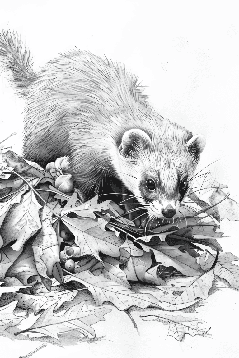 Ferret Darting Through Leaves