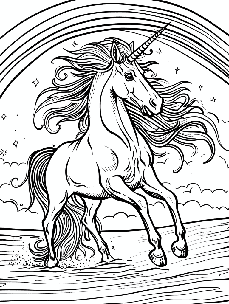 Unicorn Sprawling Under A Rainbow