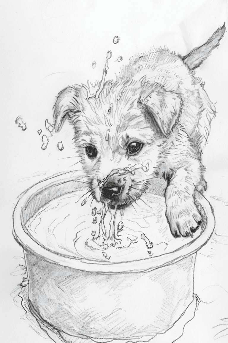 Puppy Splashing Water In A Pool