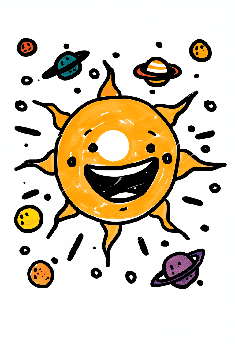 Cheerful Sun Surrounded By Planets