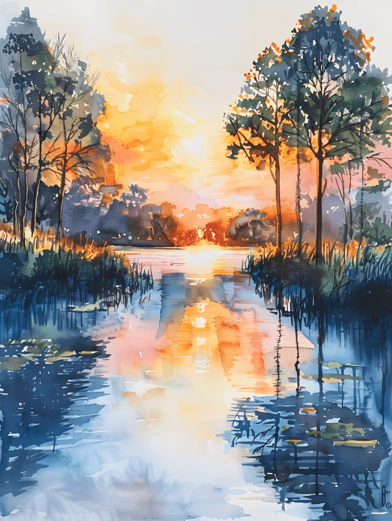 Sunset At A Lakeside