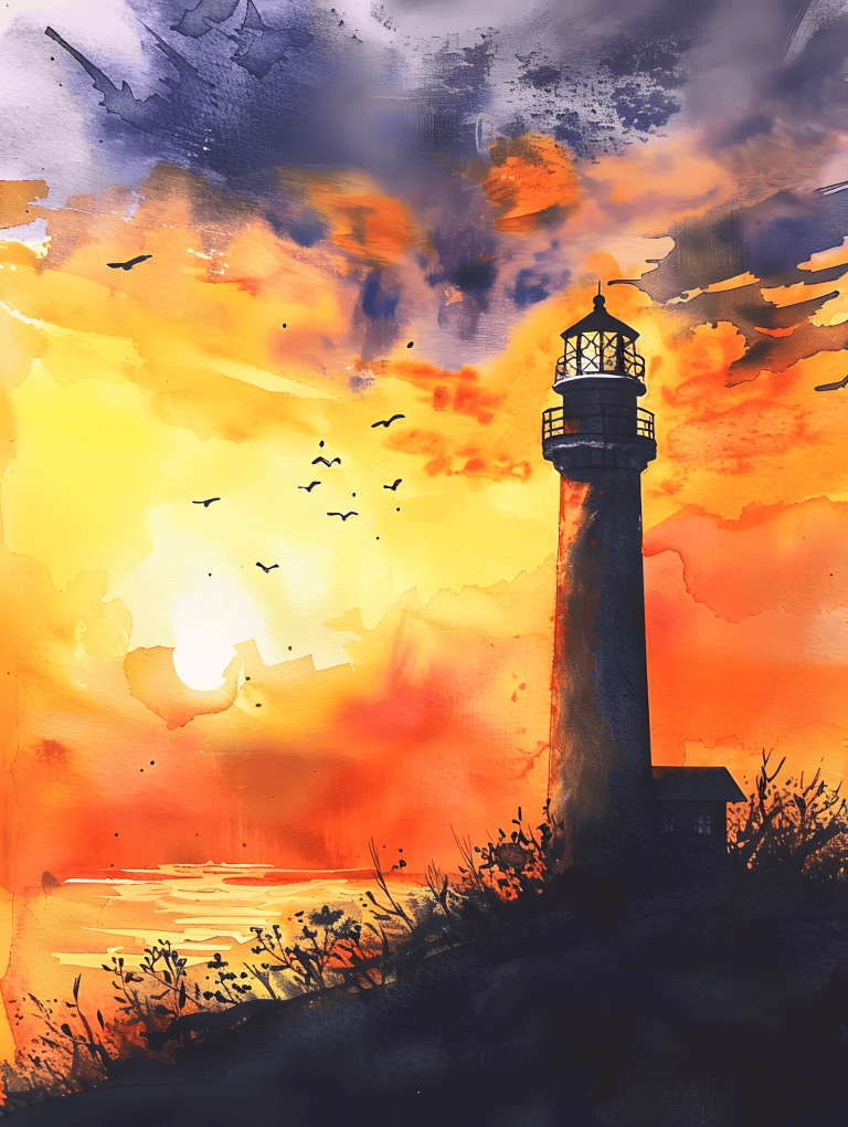 Sunset Behind A Lighthouse