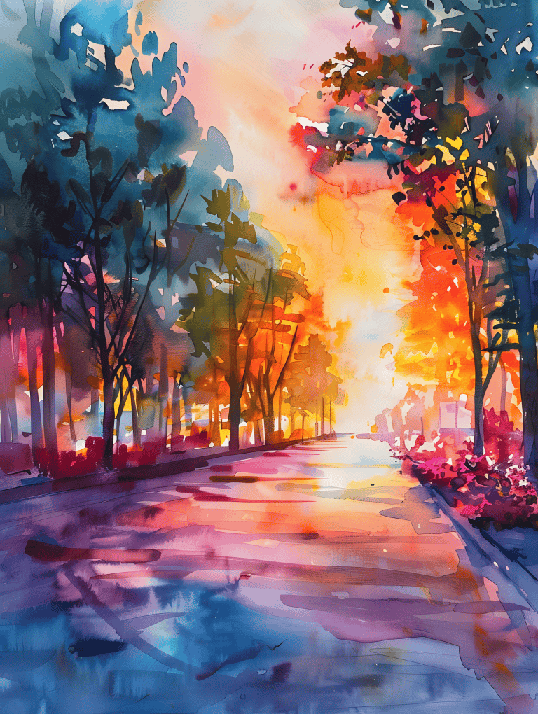 Sunset Over A City Park