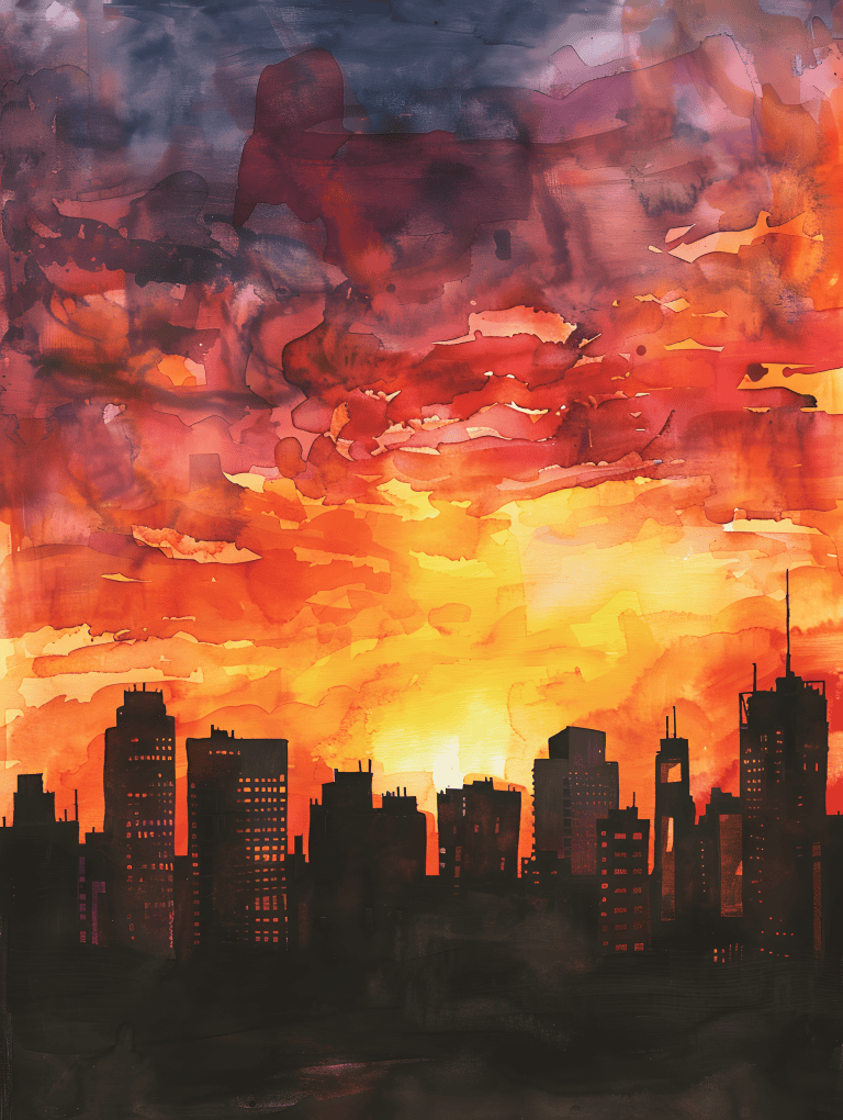 Sunset Over A City Skyline