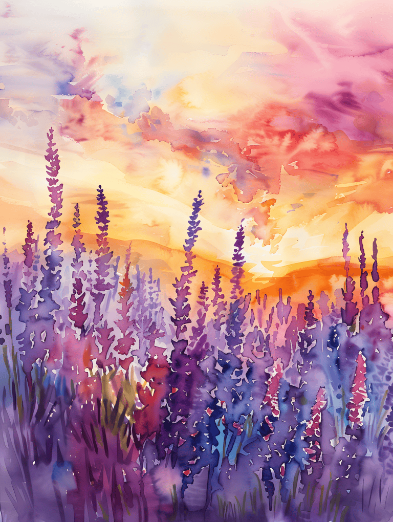 Sunset Over A Field Of Lavender