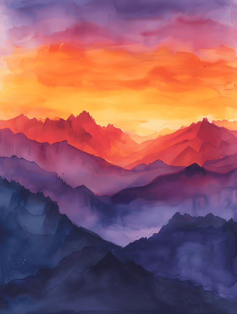 Sunset Over A Mountain Range