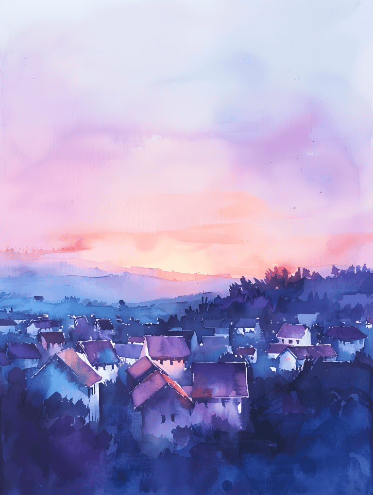 Sunset Over A Quiet Village