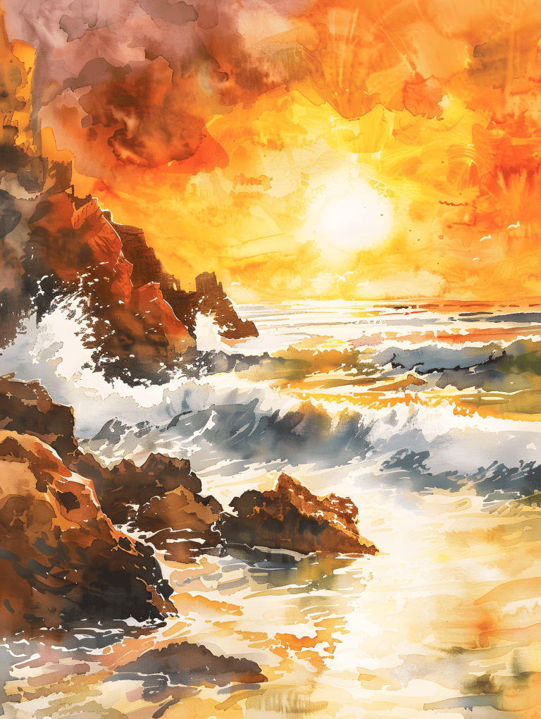 Sunset Over A Rocky Coastline