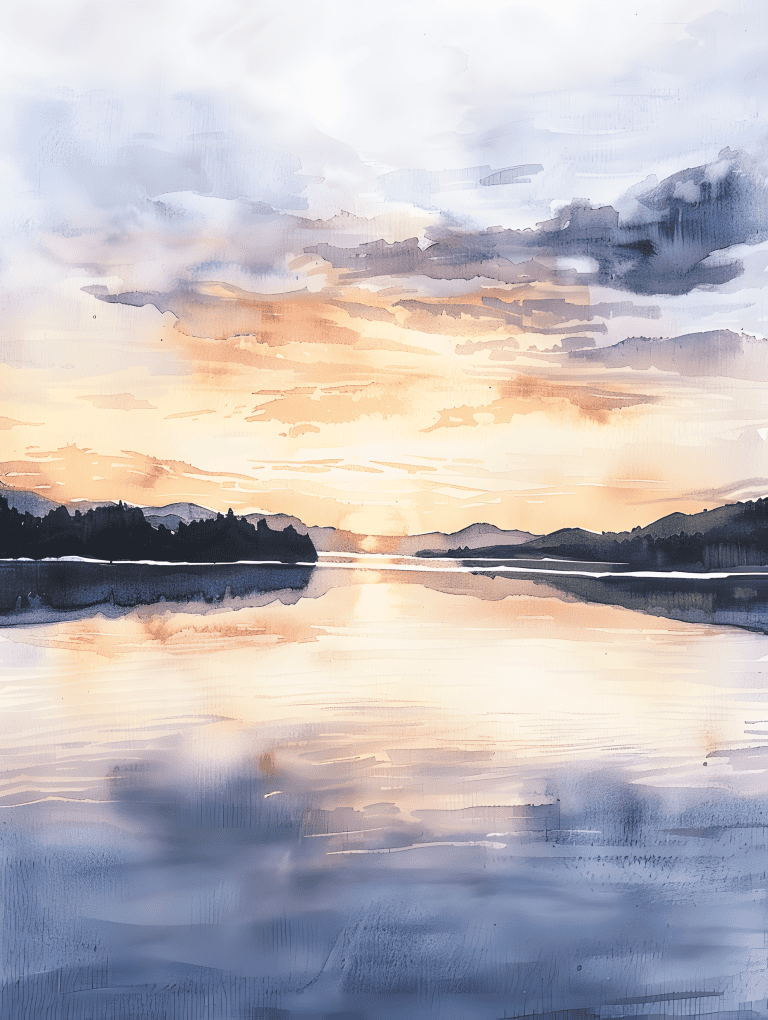 Sunset Over A Tranquil Lake