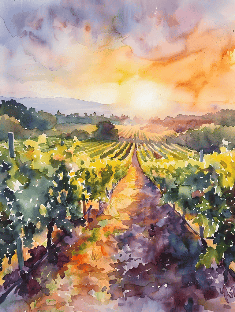 Sunset Over A Vineyard