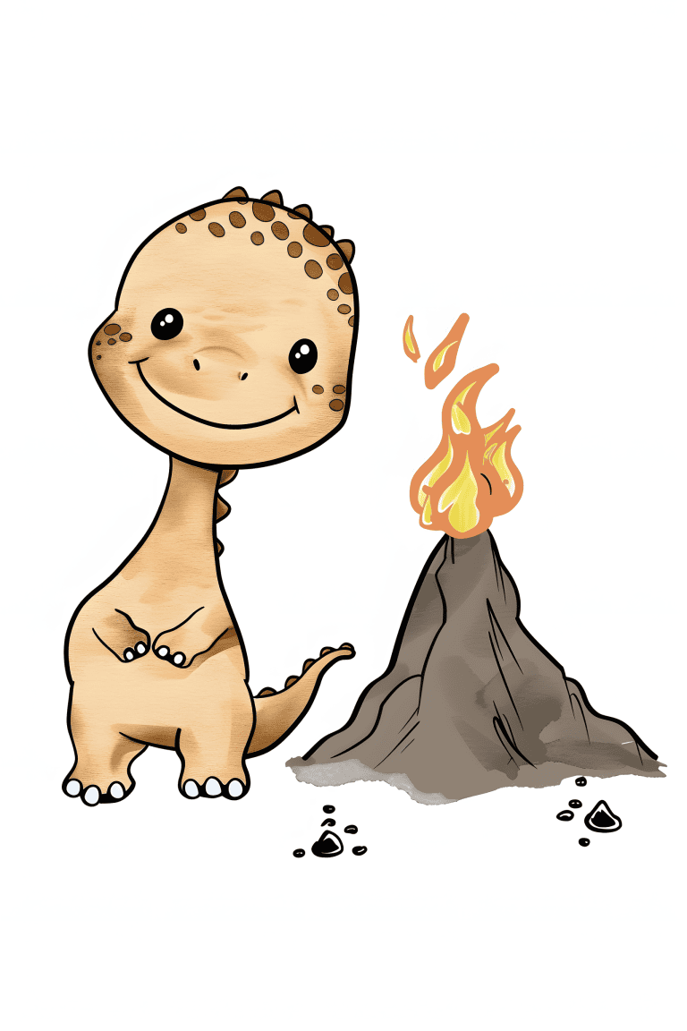 Theropod Near A Miniature Volcano