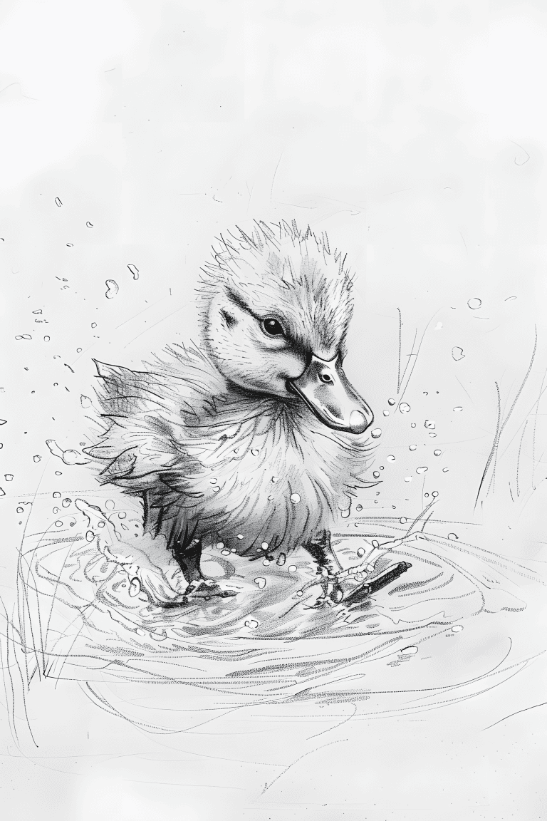 Duckling Splashing On A Puddle