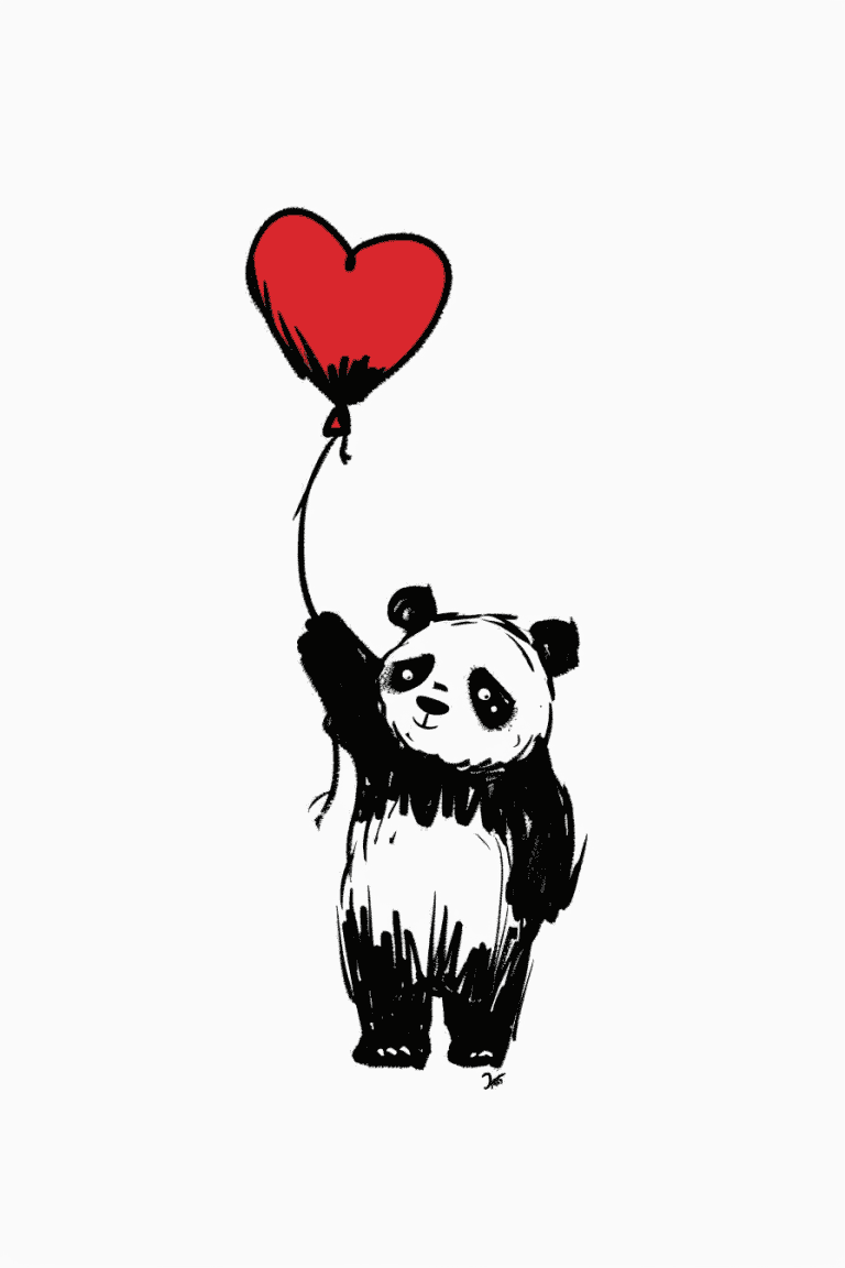 Panda Holding A Heart Shaped Balloon