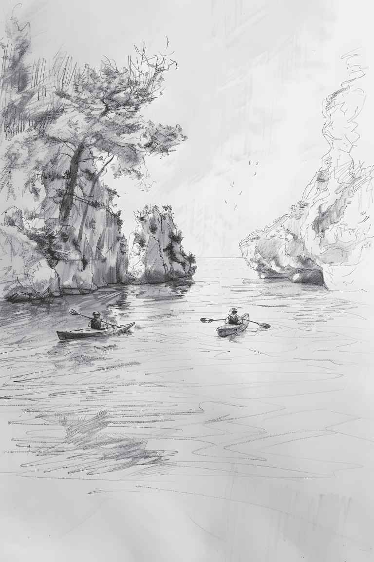 Kayakers In A Tranquil Cove
