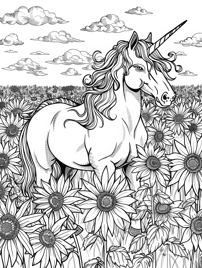 Unicorn In A Sunflower Field