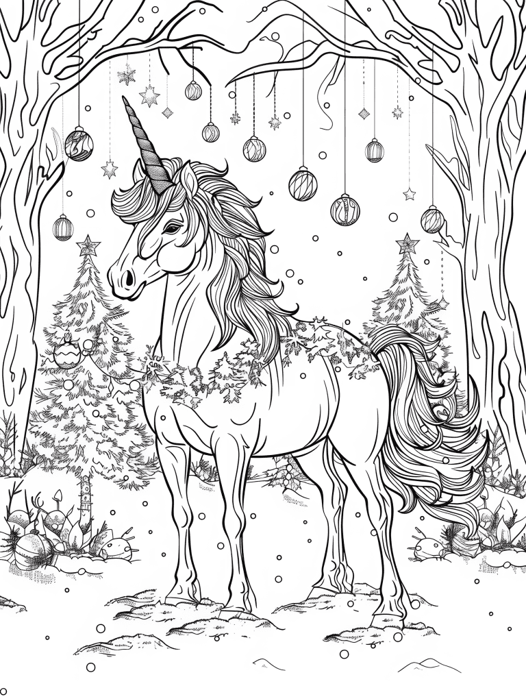 Unicorn Adorned In Christmas Decors