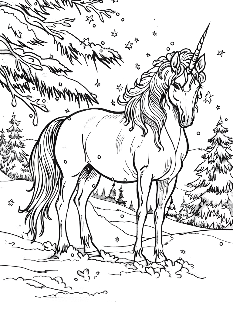 Unicorn On A Snowy Night