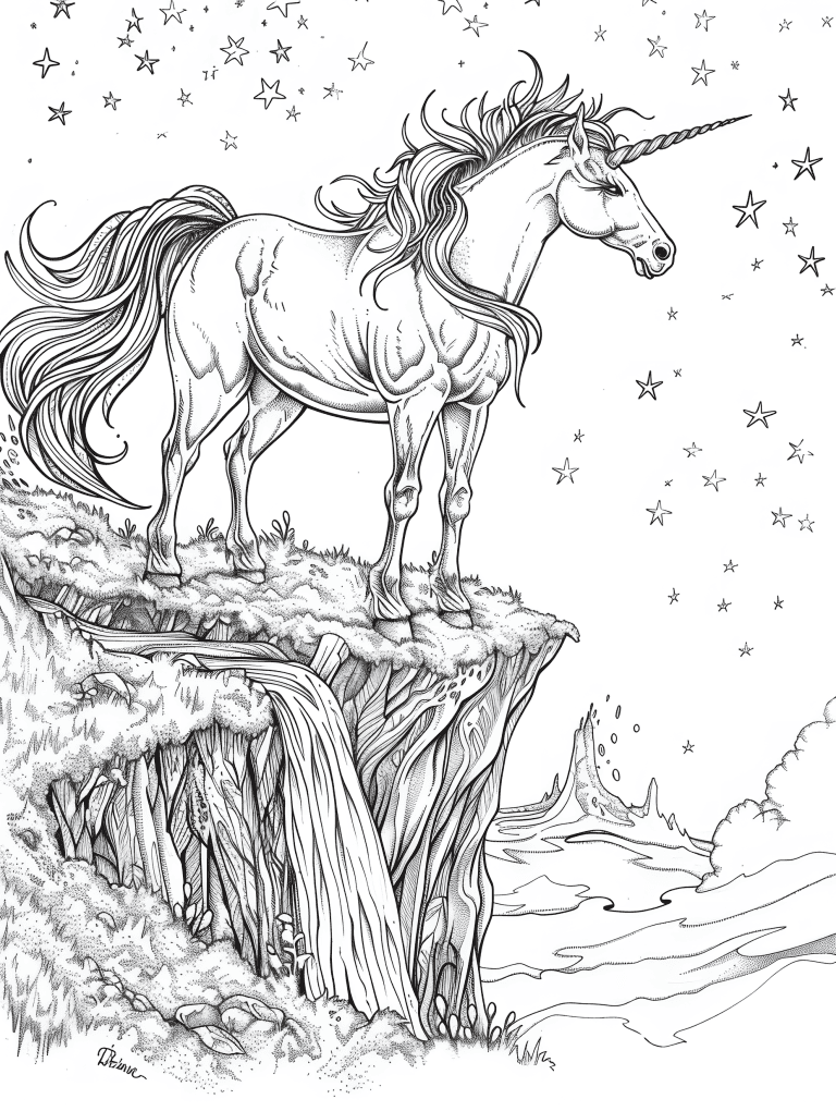 Unicorn Stands On The Edge Of A Cliff
