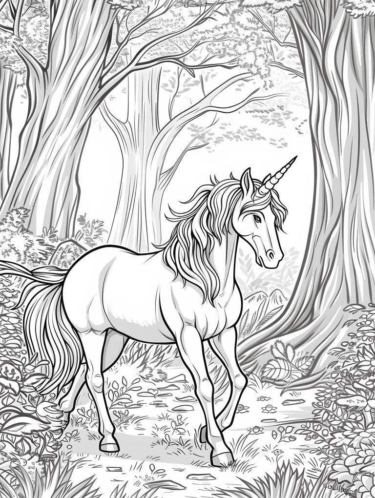 Unicorn In A Forest