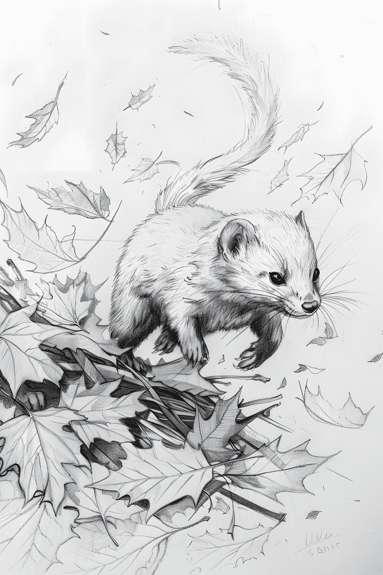 Weasel Jumping From Leaves