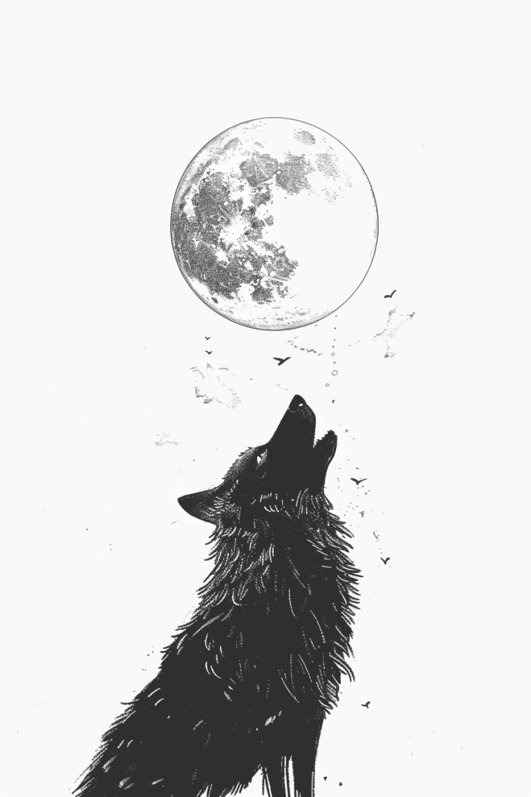 Wolf Howling Under A Full Moon
