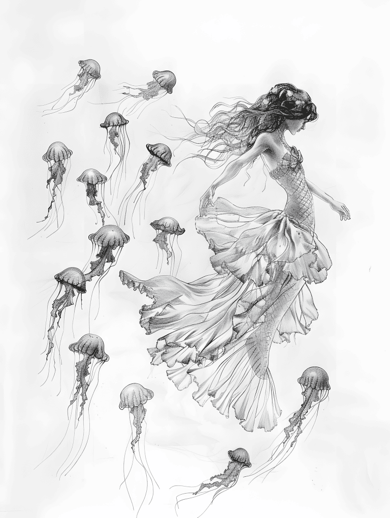 Mermaid Dancing With A Group Of Jellyfish
