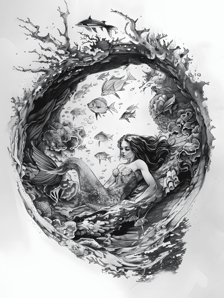 Mermaid Lounging In An Underwater Cave