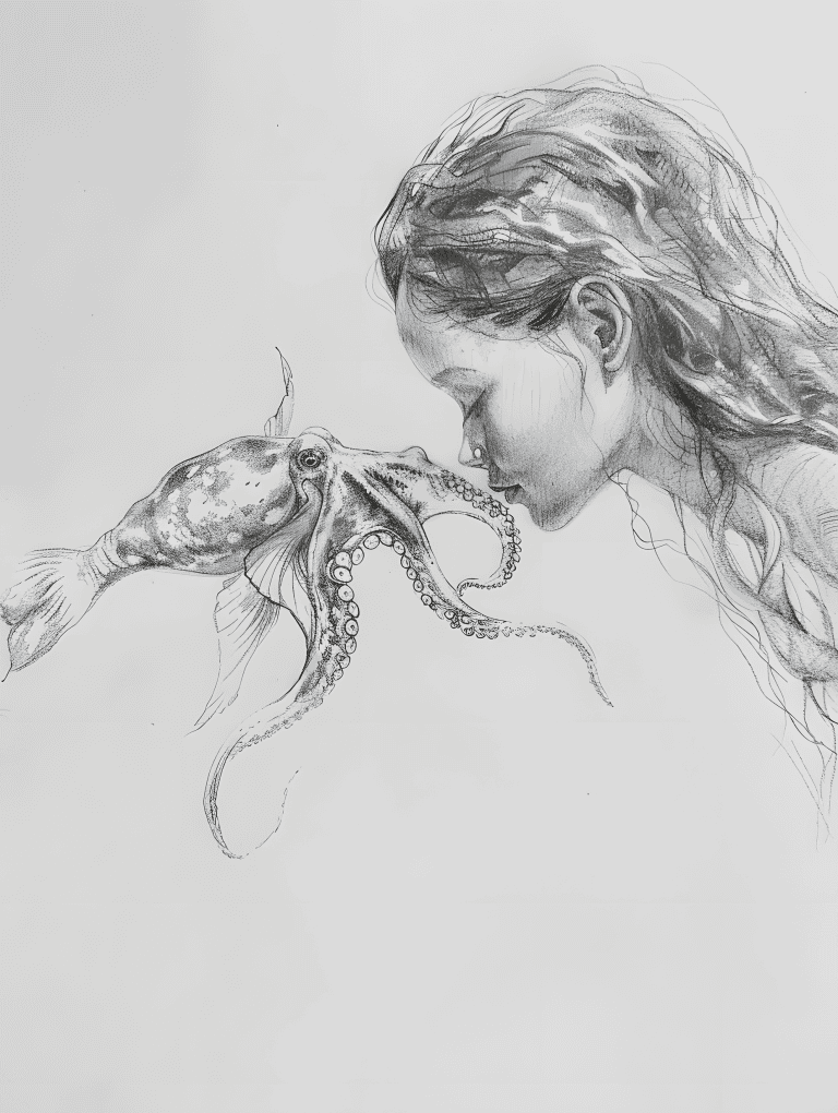 Mermaid Playing With A Baby Octopus